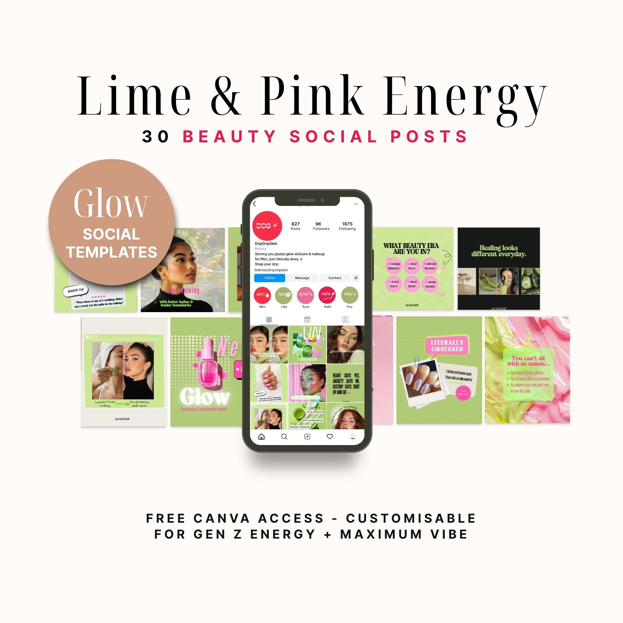 30 Lime & Pink Beauty Editable Instagram Posts