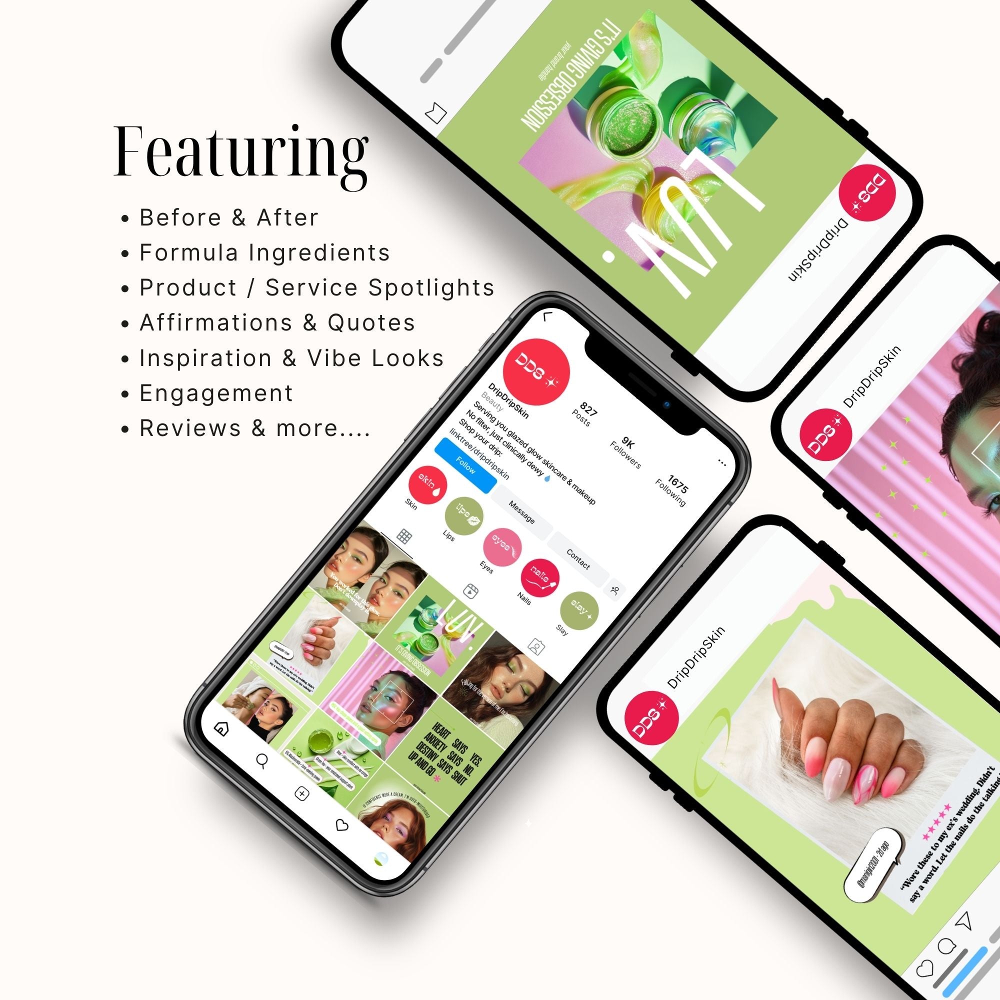 30 Lime & Pink Beauty Editable Instagram Posts