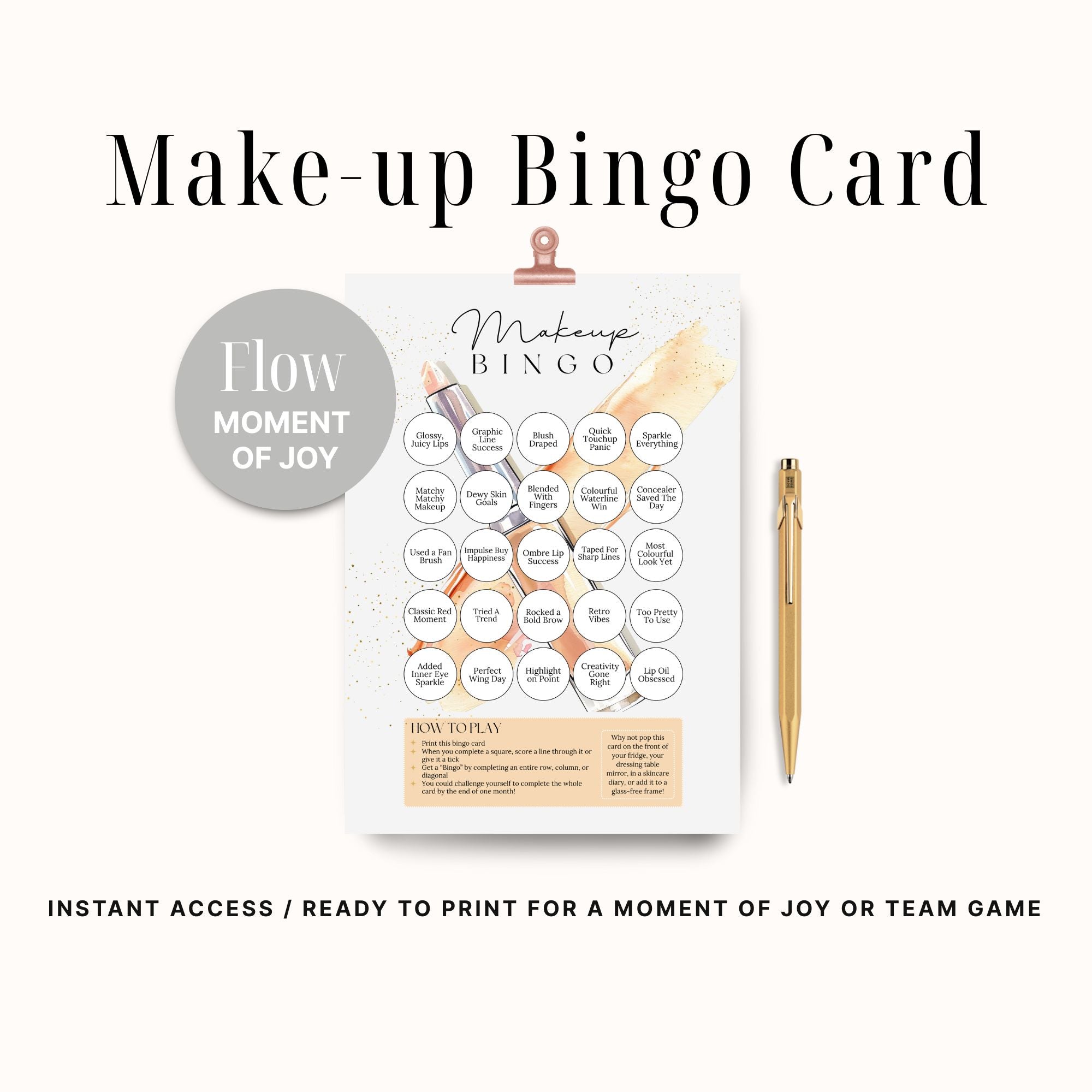 Makeup Glow & Go Bingo Printable PDF