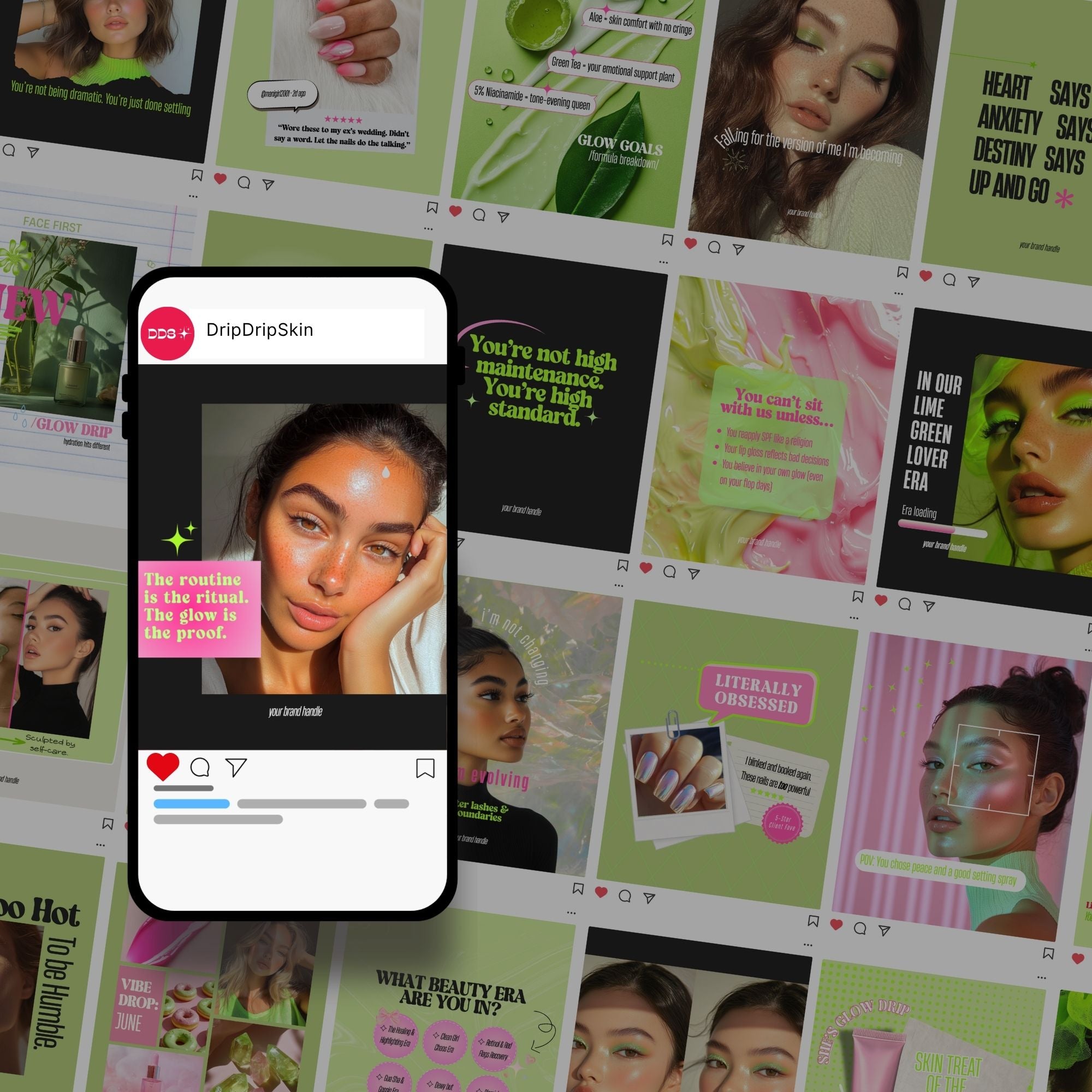 30 Lime & Pink Beauty Editable Instagram Posts